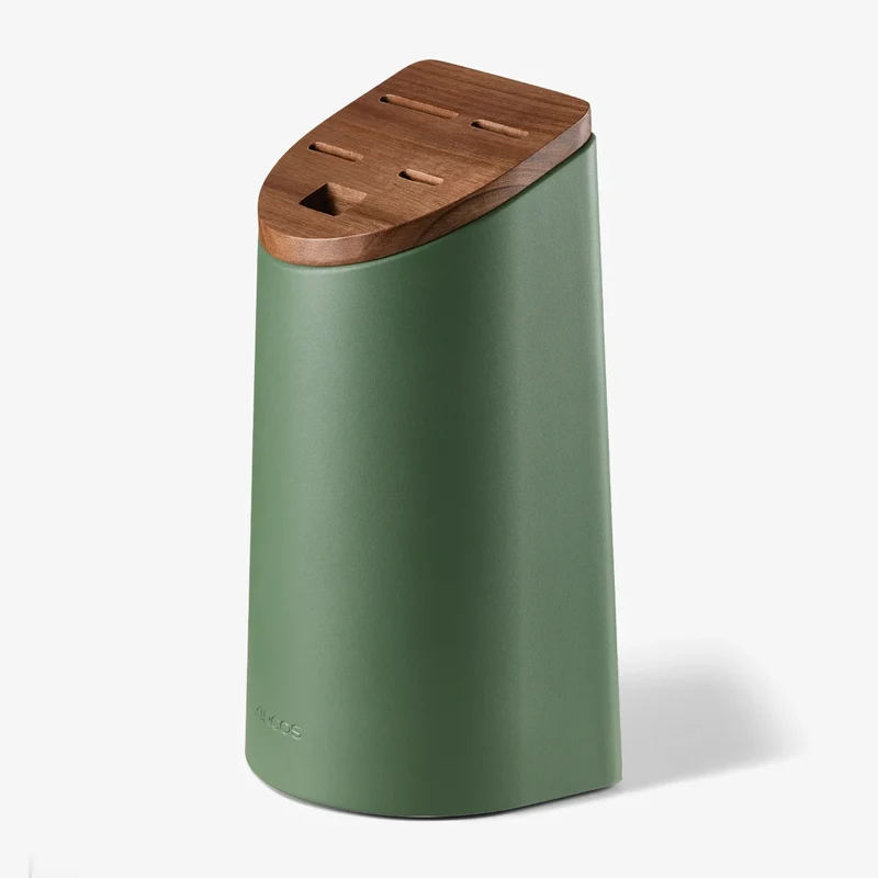 Soporte de cuchillos Universal verde con tapa de madera de acacia