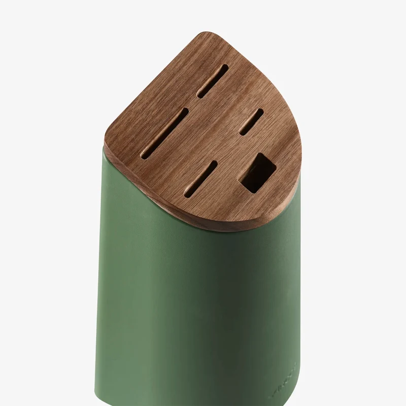 Soporte de cuchillos Universal verde con tapa de madera de acacia
