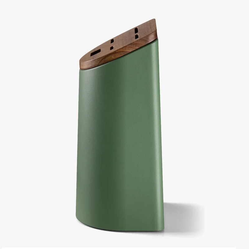 Soporte de cuchillos Universal verde con tapa de madera de acacia