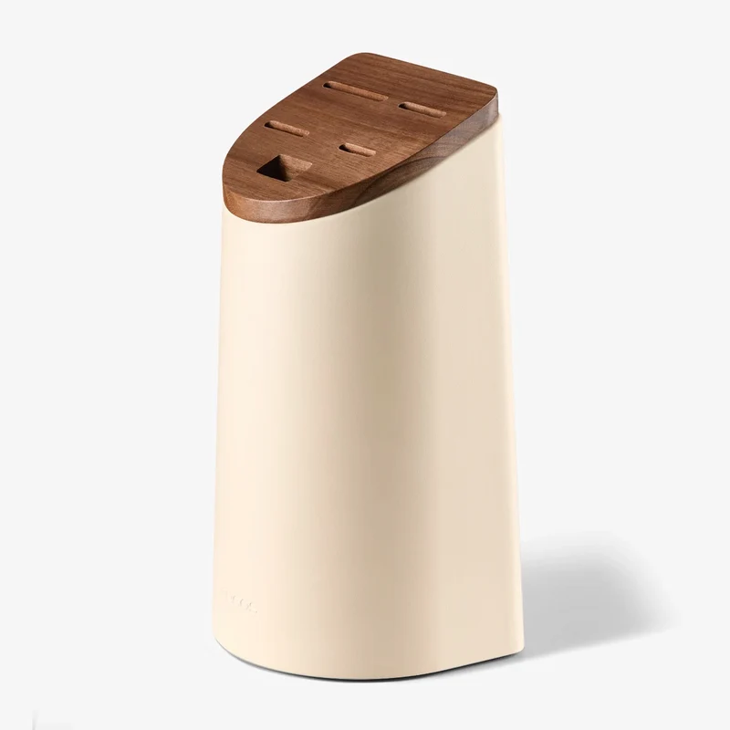 Soporte de cuchillos beige con tapa de madera de acacia