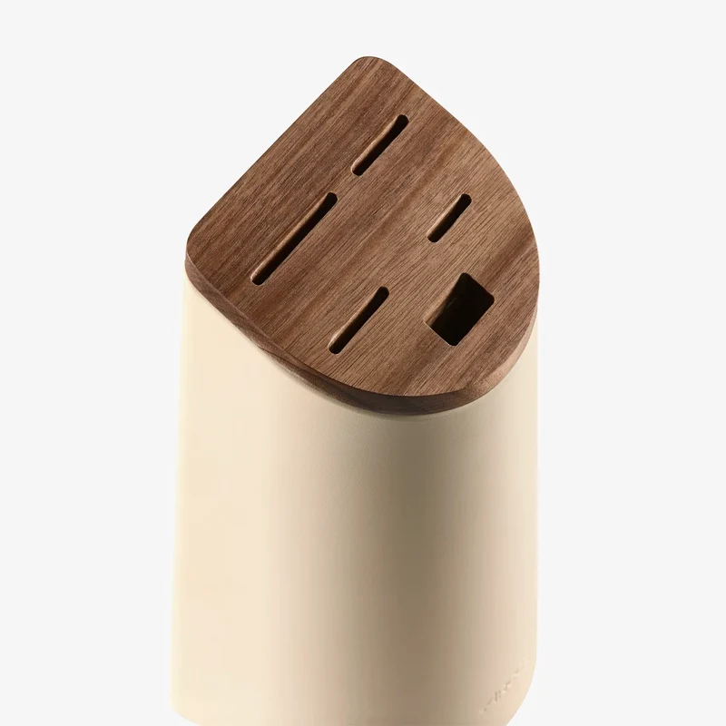 Soporte de cuchillos beige con tapa de madera de acacia