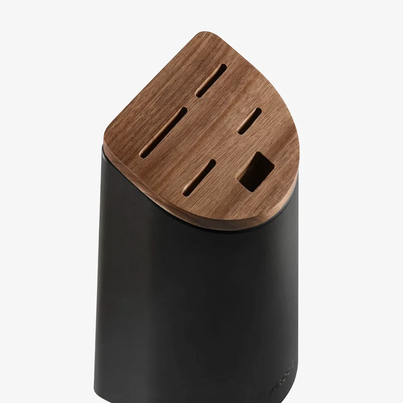 Soporte de cuchillos Universal negro con tapa de madera de acacia