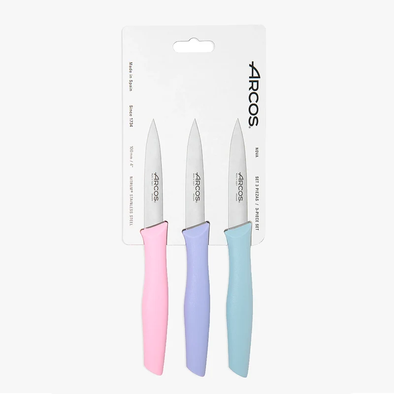 Set 3 cuchillos mondadores colores Pastel Serie Nova 100 mm
