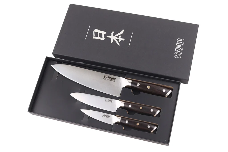 Coffret 3 couteaux Fukito Ebène X50 Chef + Universel + Office
