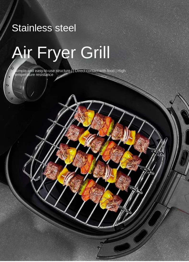 Grille Inox Air Fryer avec Brochettes et Supports - 5 pièces