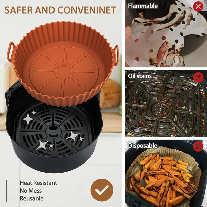 Moule Silicone Réutilisable Air Fryer Rond - Lot de 2 Pièces