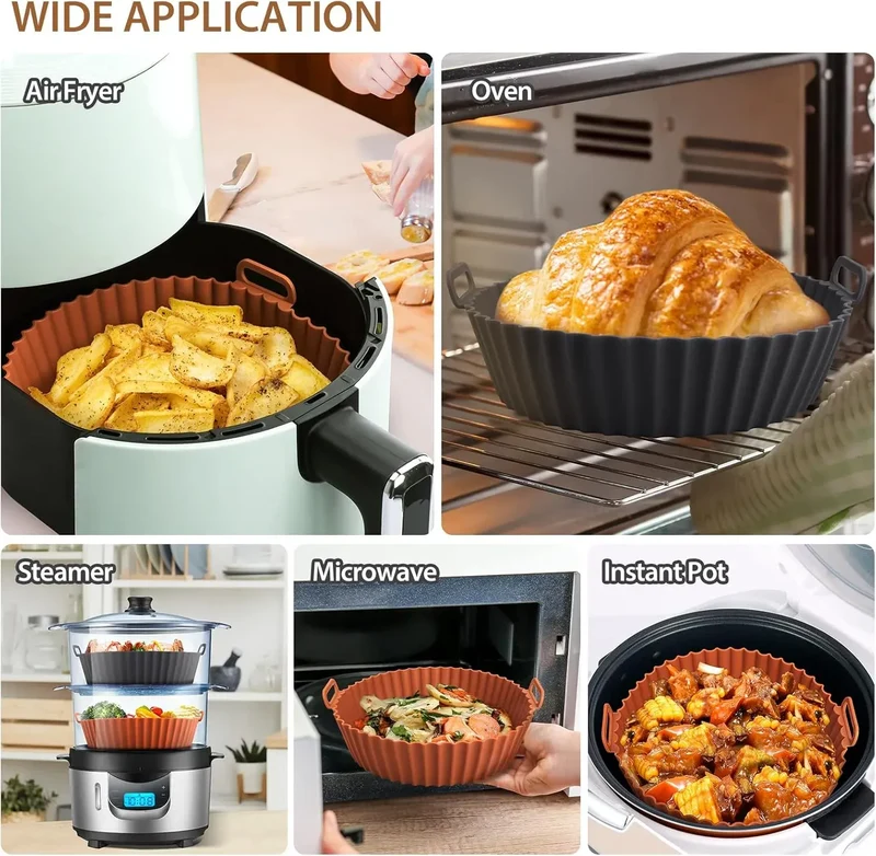 Moule Silicone Réutilisable Air Fryer Rond - Lot de 2 Pièces