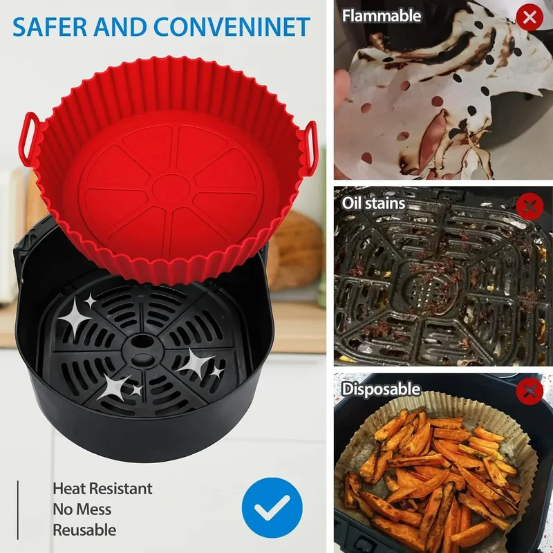 Moule Silicone Réutilisable Air Fryer Rond - Lot de 2 Pièces