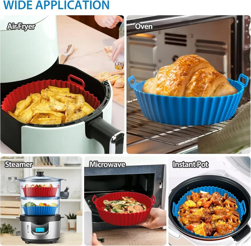 Moule Silicone Réutilisable Air Fryer Rond - Lot de 2 Pièces