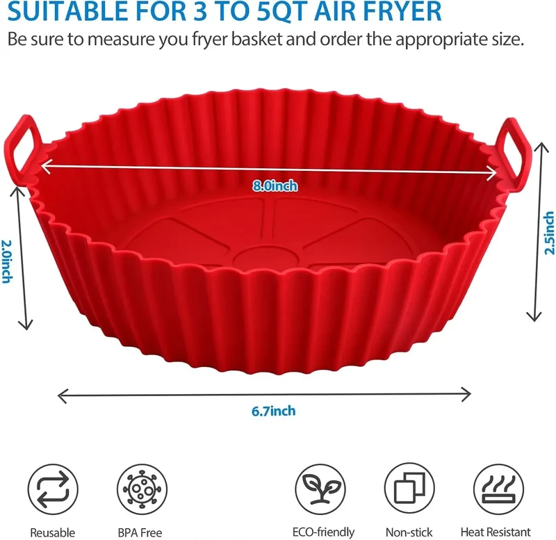 Moule Silicone Réutilisable Air Fryer Rond - Lot de 2 Pièces