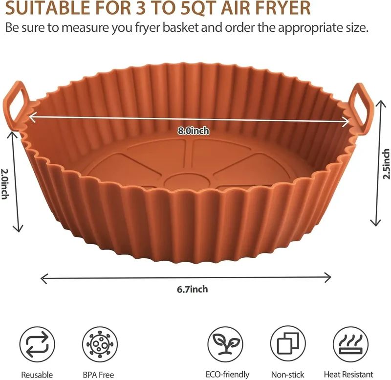 Moule Silicone Réutilisable Air Fryer Rond - Lot de 2 Pièces