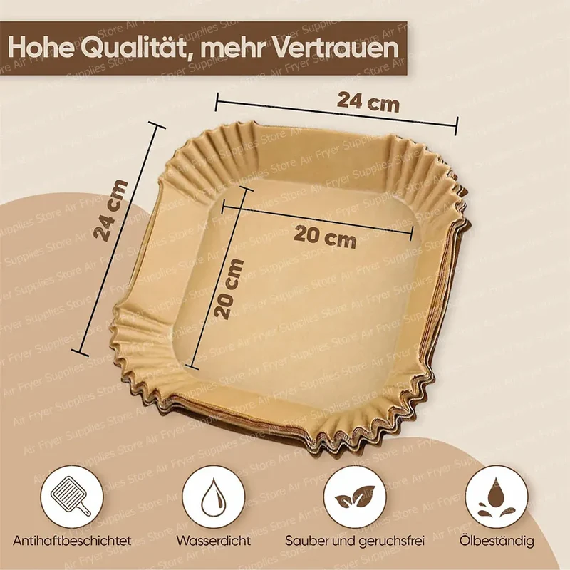 Papier Cuisson Air Fryer Jetable Carré 20cm - Lot de 200 Pièces