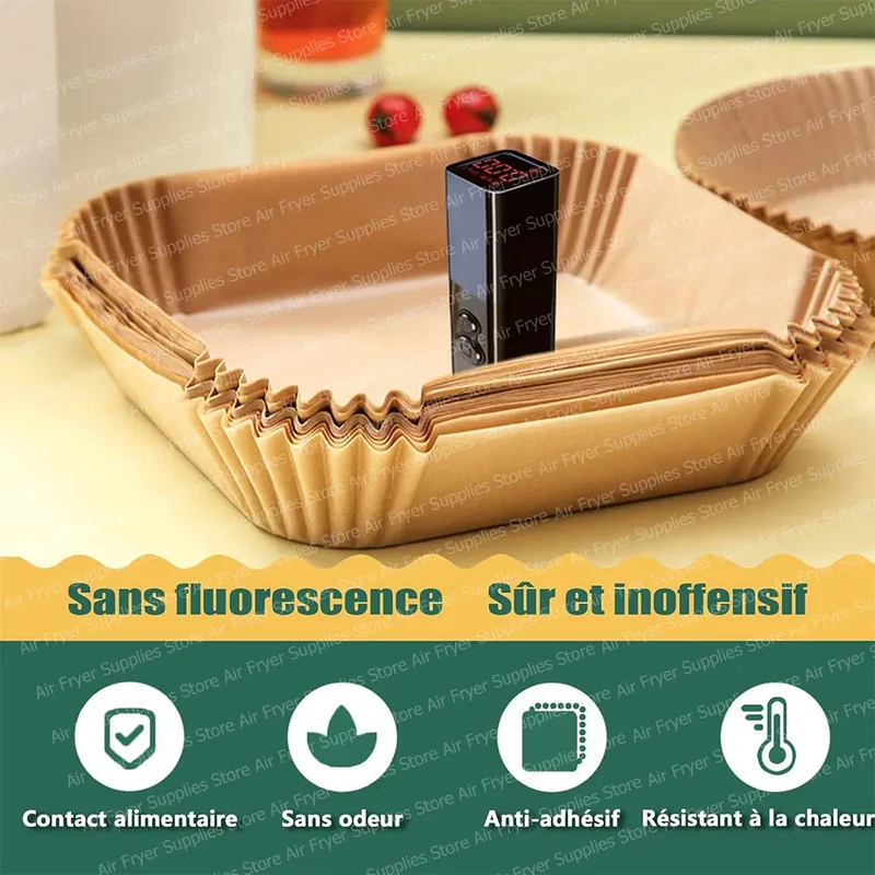 Papier Cuisson Air Fryer Jetable Carré 20cm - Lot de 200 Pièces
