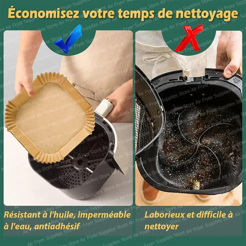 Papier Cuisson Air Fryer Jetable Carré 20cm - Lot de 200 Pièces