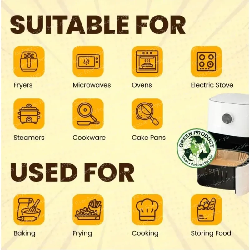 Papier Cuisson Air Fryer Jetable Carré 20cm - Lot de 200 Pièces