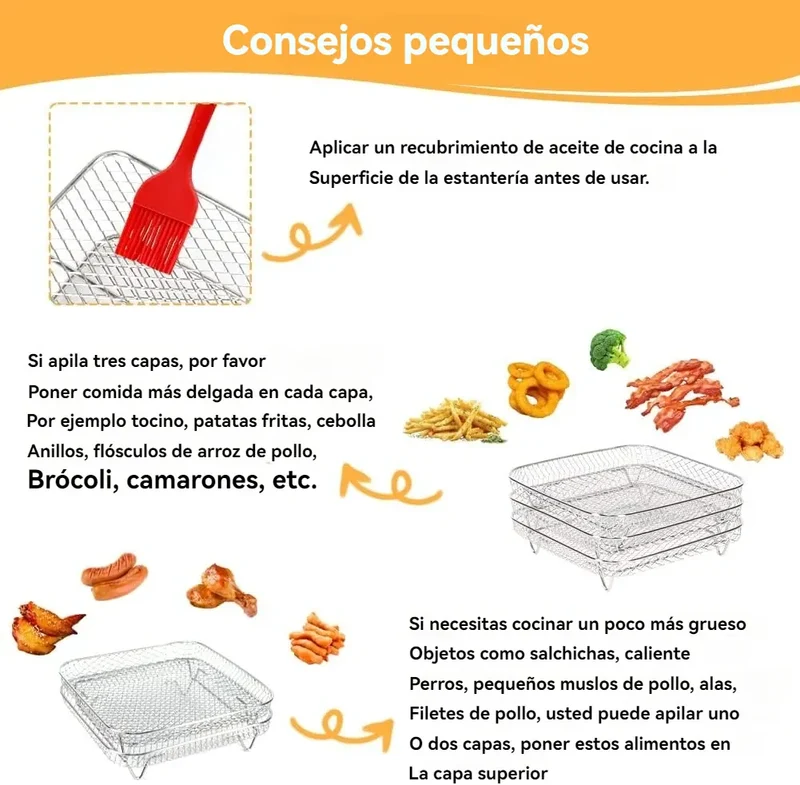 Grille Inox Air Fryer Rectangulaire - Lot de 3 Pièces