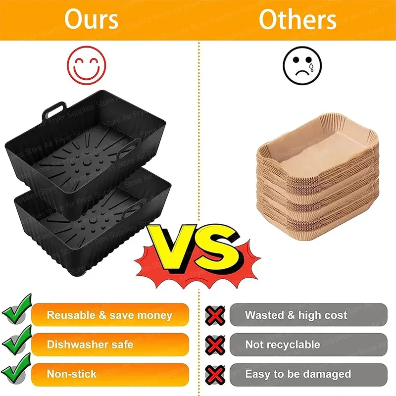 Moule Silicone Réutilisable pour Friteuse Rectangulaire - Lot de 2