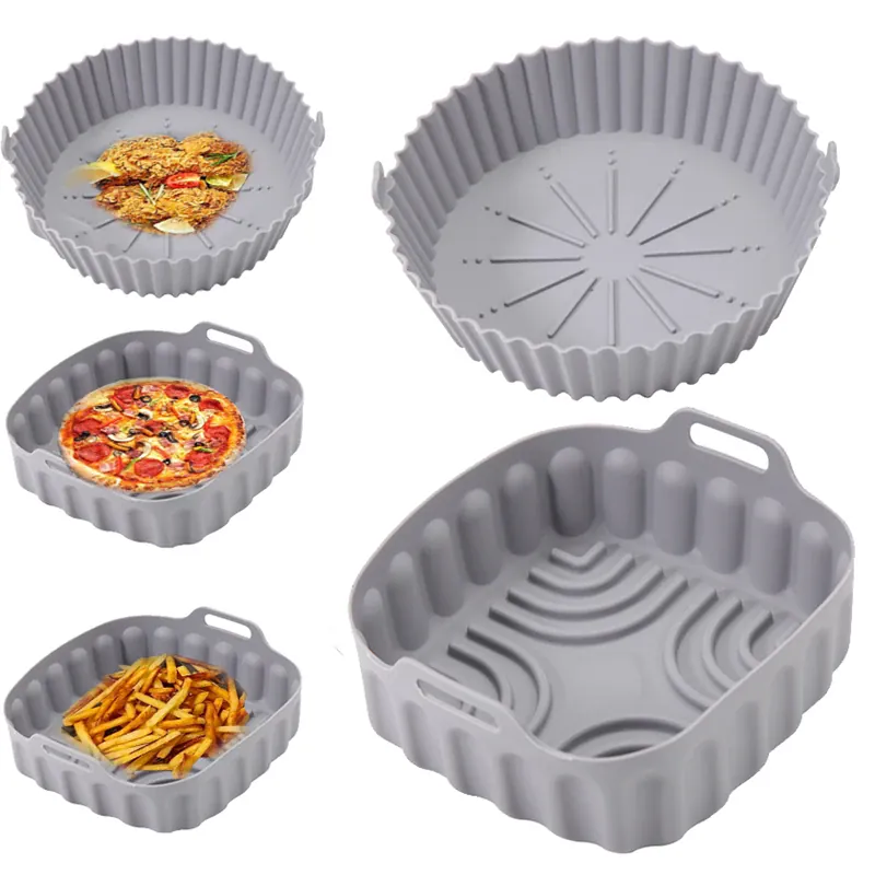 Moule Silicone Réutilisable Air Fryer Rond et Carré - Lot de 2 Pièces