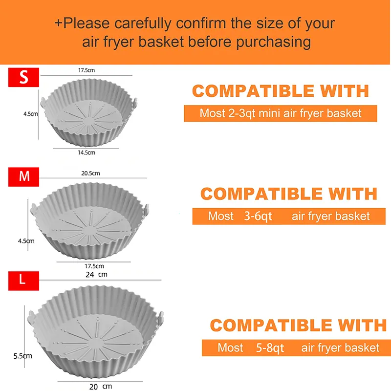 Moule Silicone Réutilisable Air Fryer Rond et Carré - Lot de 2 Pièces