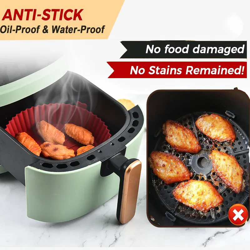Moule Silicone Réutilisable Air Fryer Rond et Carré - Lot de 2 Pièces