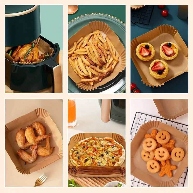 Papier Cuisson Air Fryer Jetable Antiadhésif Carré Lot de 30 Pièces