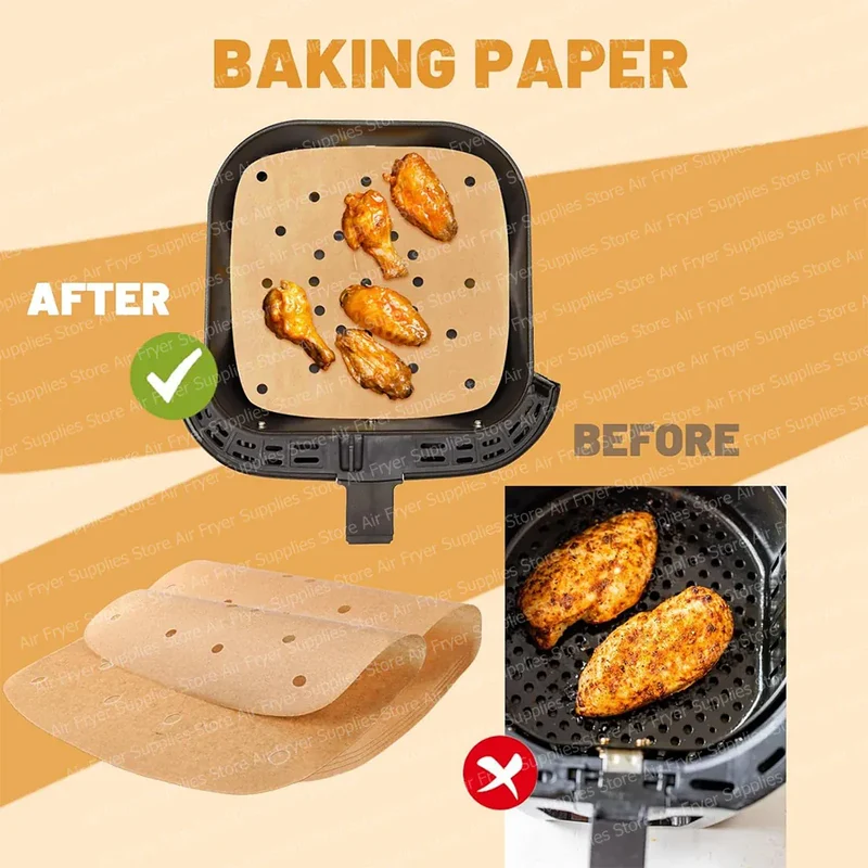 Papier Cuisson Air Fryer Jetable Antiadhésif Lot de 50 - 20 cm