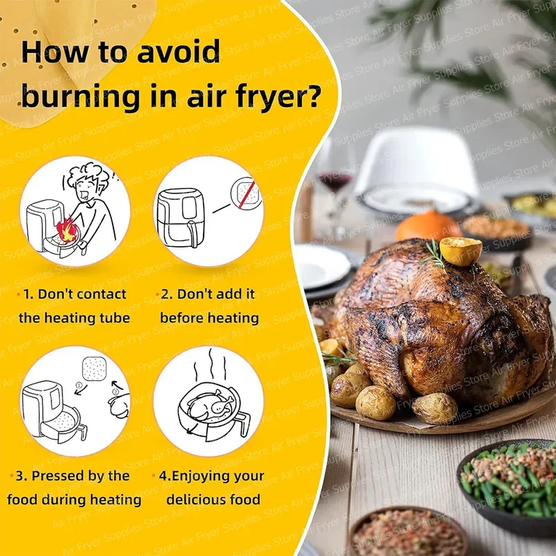 Papier Cuisson Air Fryer Jetable Antiadhésif Lot de 50 - 20 cm