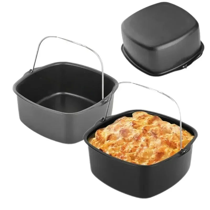 Moule à Gâteau Carré Antiadhésif pour Friteuse Air Fryer — 7 & 8 Pouces avec Poignée