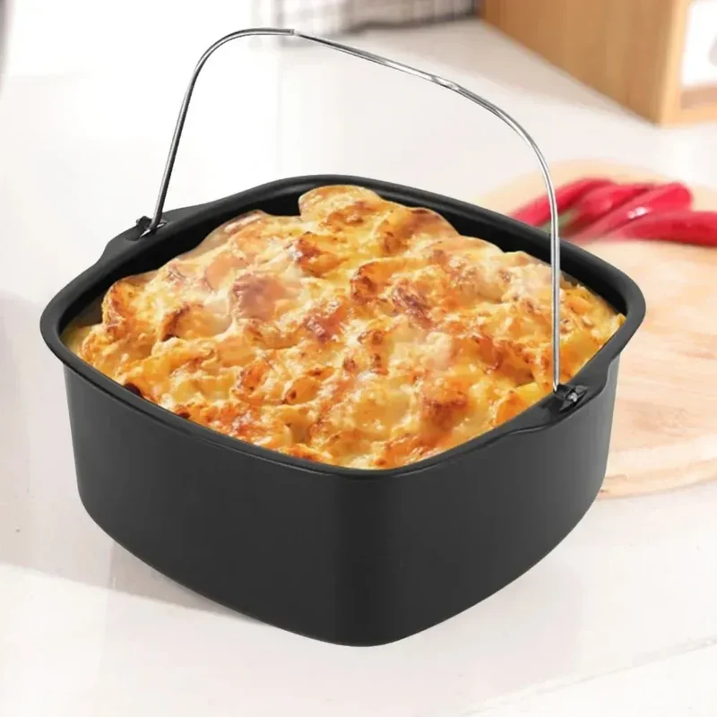 Moule à Gâteau Carré Antiadhésif pour Friteuse Air Fryer — 7 & 8 Pouces avec Poignée