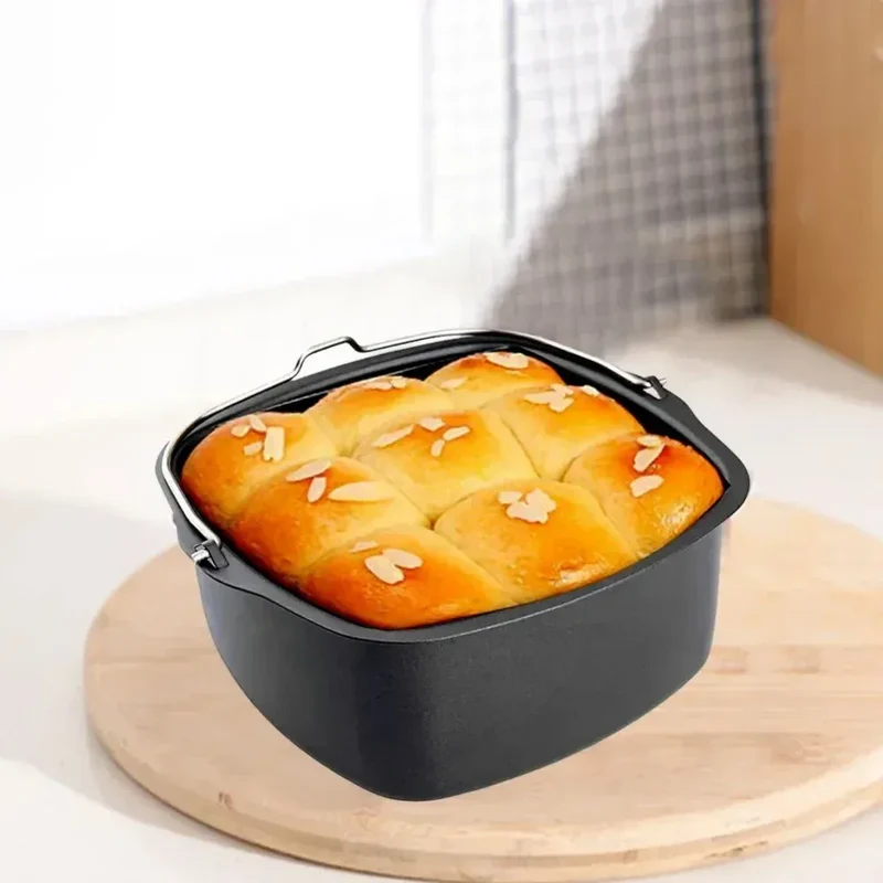 Moule à Gâteau Carré Antiadhésif pour Friteuse Air Fryer — 7 & 8 Pouces avec Poignée