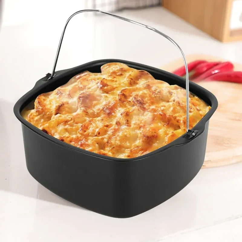 Moule à Gâteau Carré Antiadhésif pour Friteuse Air Fryer — 7 & 8 Pouces avec Poignée
