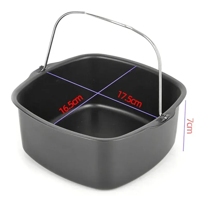 Moule à Gâteau Carré Antiadhésif pour Friteuse Air Fryer — 7 & 8 Pouces avec Poignée