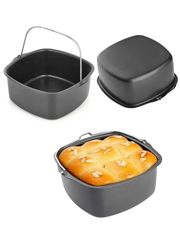 Moule à Gâteau Carré Antiadhésif pour Friteuse Air Fryer — 7 & 8 Pouces avec Poignée