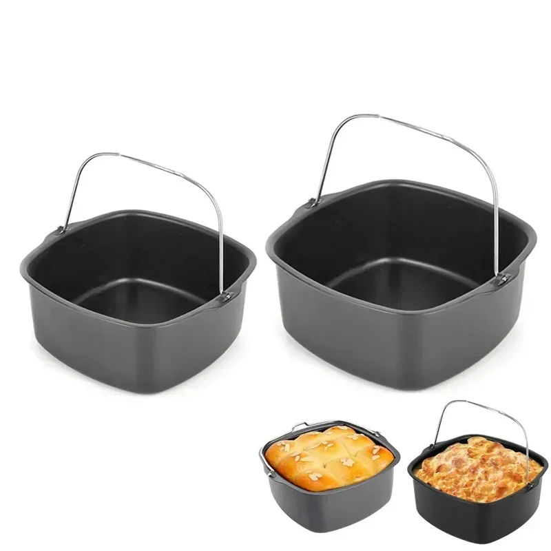 Moule à Gâteau Carré Antiadhésif pour Friteuse Air Fryer — 7 & 8 Pouces avec Poignée