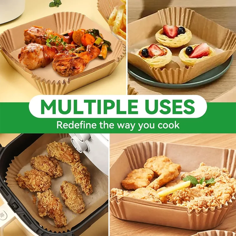 Papier Cuisson Jetable Air Fryer Carré 20 & 23 cm — 25 à 200 Feuilles