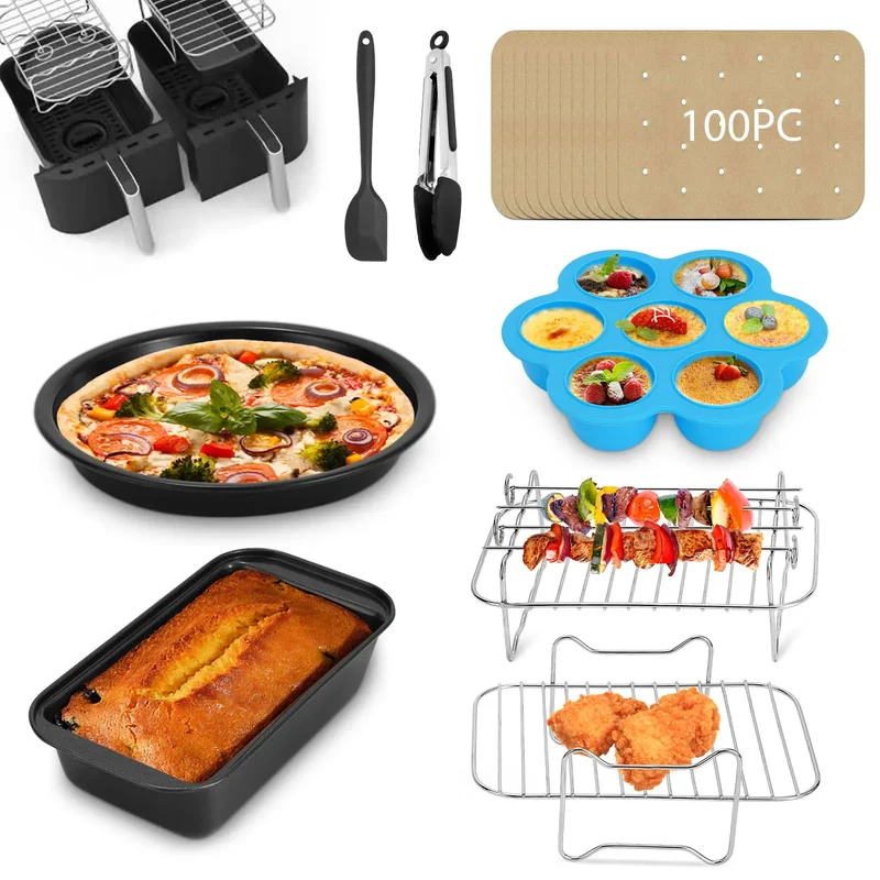 Kit Accessoires Air Fryer - 6 pièces Grille Moules Papiers Jetables