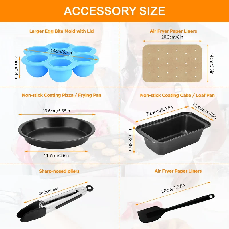 Kit Accessoires Air Fryer - 6 pièces Grille Moules Papiers Jetables