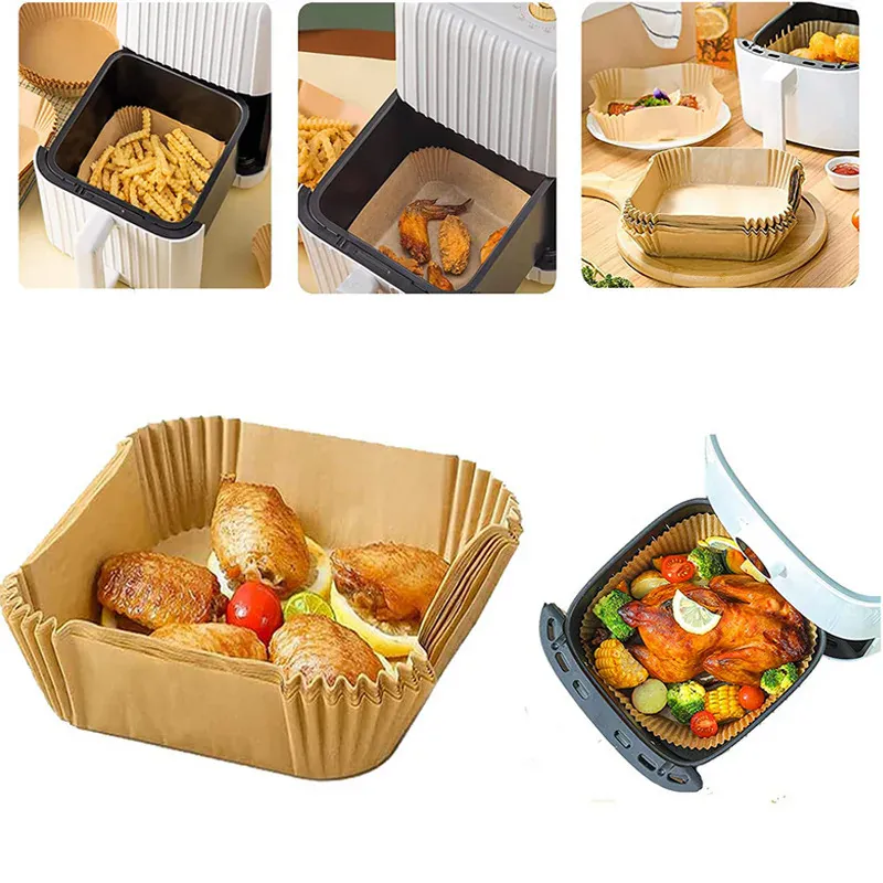 Papier Cuisson Air Fryer Jetable Antiadhésif Carré Lot de 50 Pièces