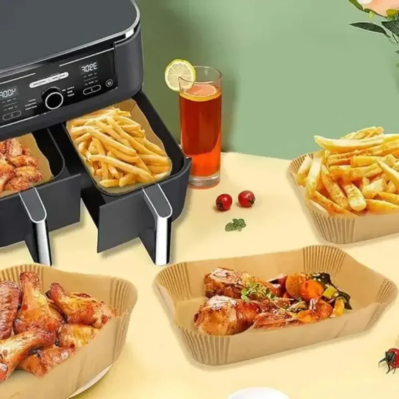 Papier Cuisson Air Fryer Jetable Rectangulaire Lot de 100 Pièces