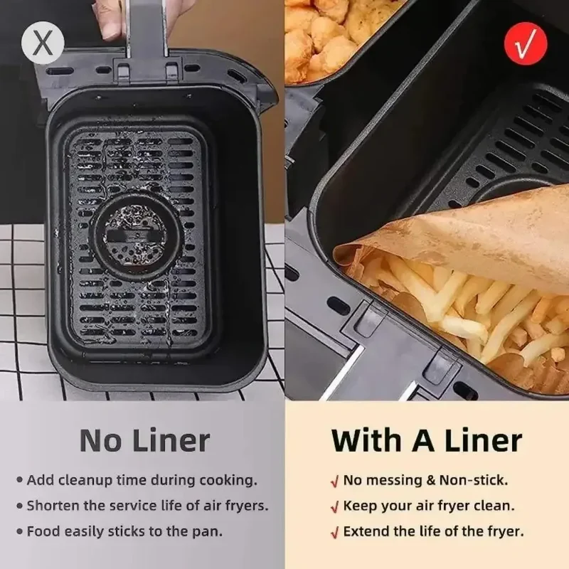 Papier Cuisson Air Fryer Jetable Rectangulaire Lot de 100 Pièces