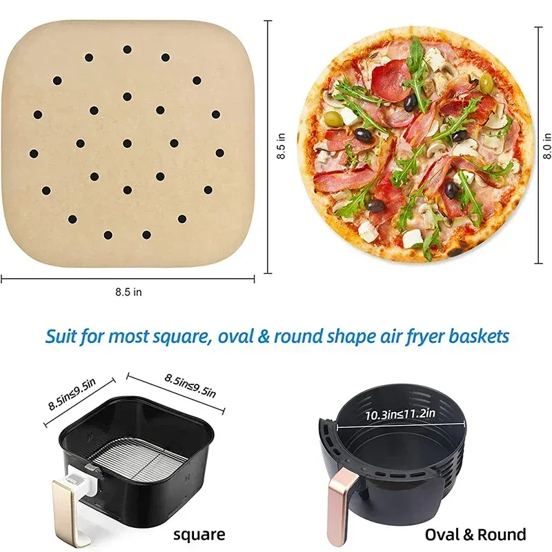 Papier Cuisson Air Fryer Jetable Carré Perforé - Lot de 100 Pièces