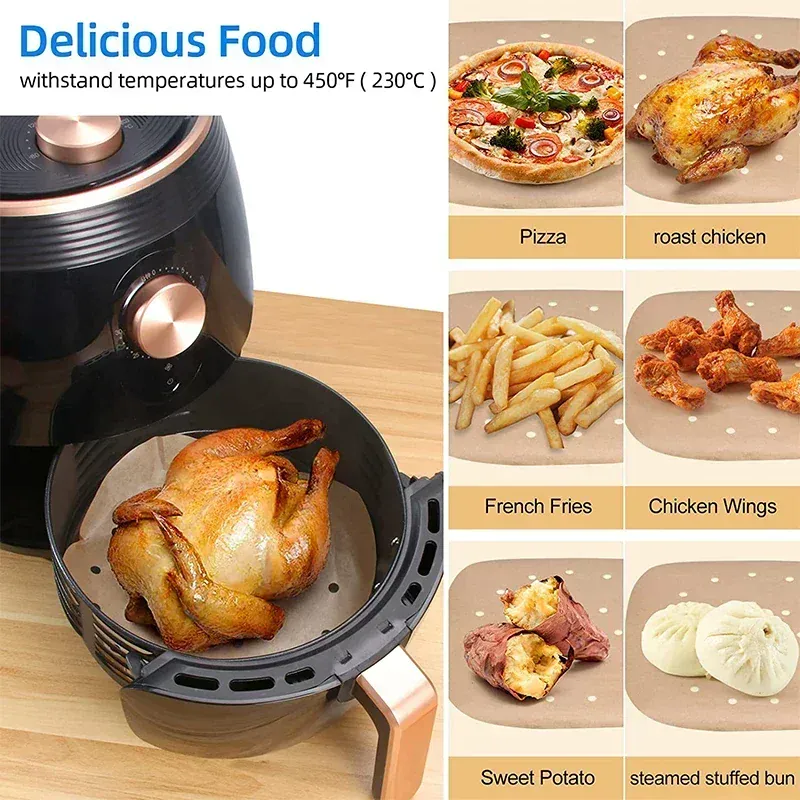 Papier Cuisson Air Fryer Jetable Carré Perforé - Lot de 100 Pièces