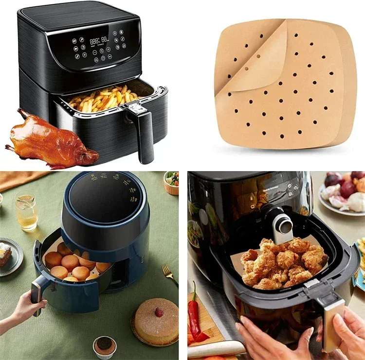 Papier Cuisson Air Fryer Jetable Carré Perforé - Lot de 100 Pièces