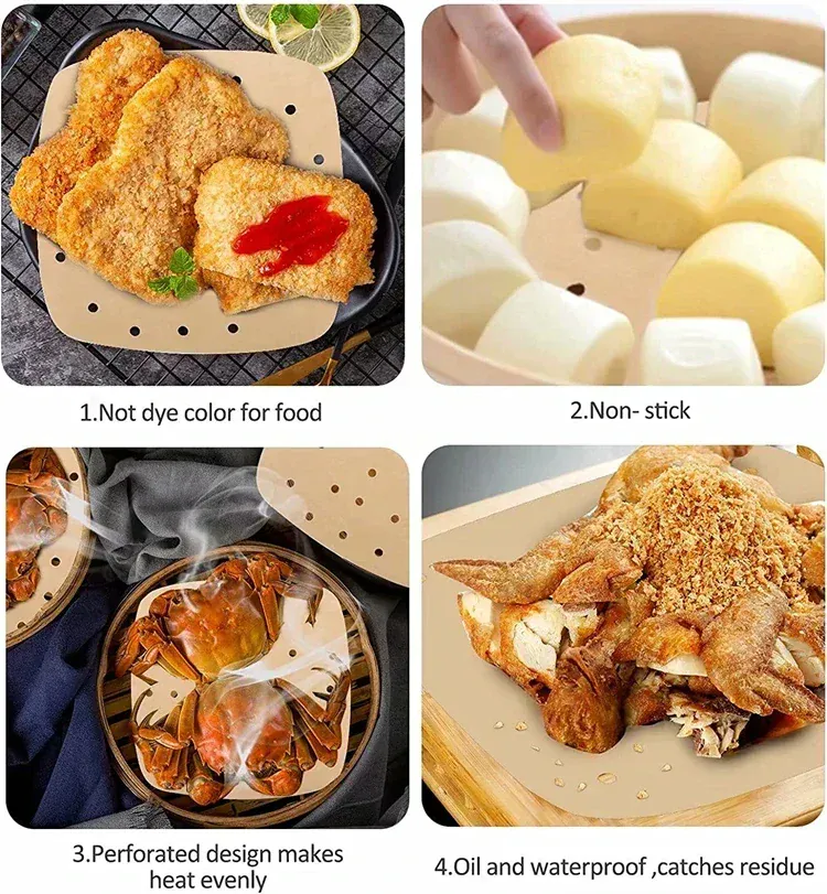 Papier Cuisson Air Fryer Jetable Carré Perforé - Lot de 100 Pièces