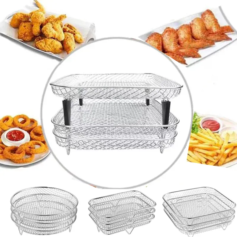 Grille Inox Air Fryer 3 Niveaux Empilable - Accessoire Cuisine