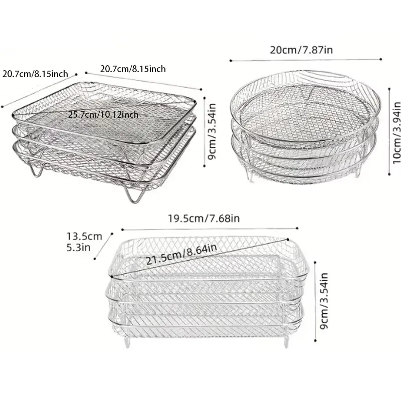 Grille Inox Air Fryer 3 Niveaux Empilable - Accessoire Cuisine