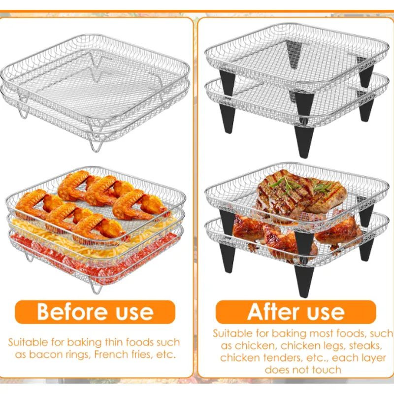Grille Inox Air Fryer 3 Niveaux Empilable - Accessoire Cuisine