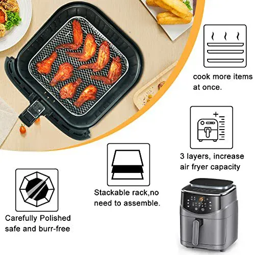 Grille Inox Air Fryer 3 Niveaux Empilable - Accessoire Cuisine