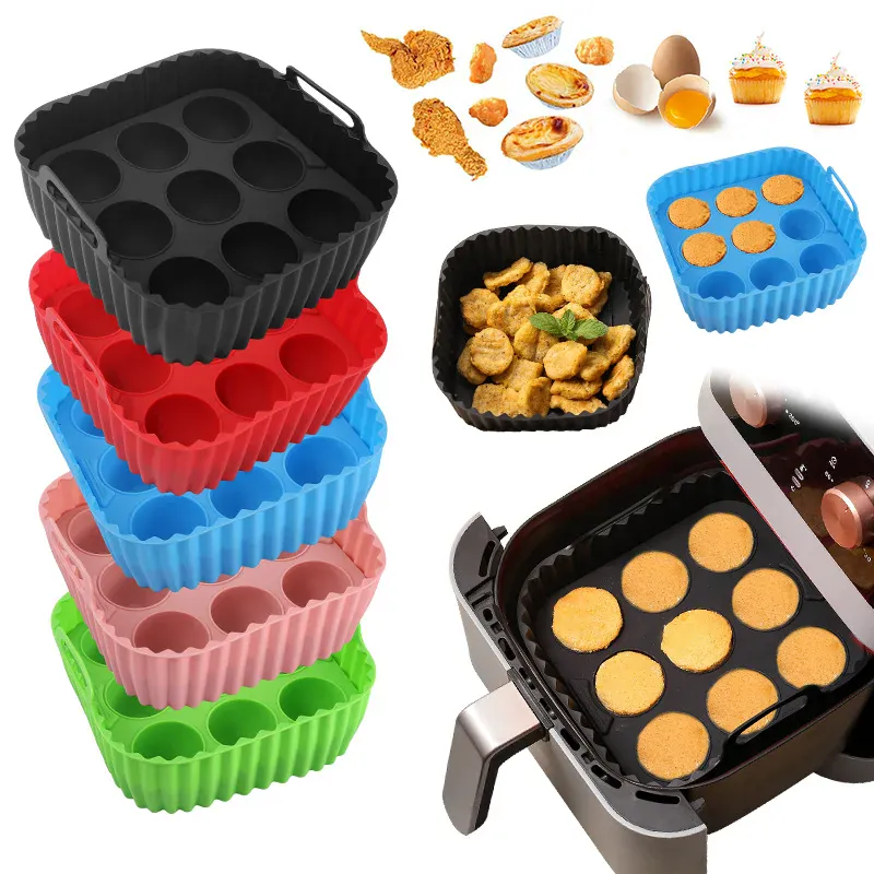 Moules Silicone Air Fryer Réutilisables Lot de 2 Pièces Carrés