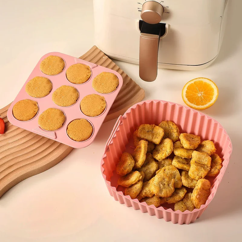 Moules Silicone Air Fryer Réutilisables Lot de 2 Pièces Carrés